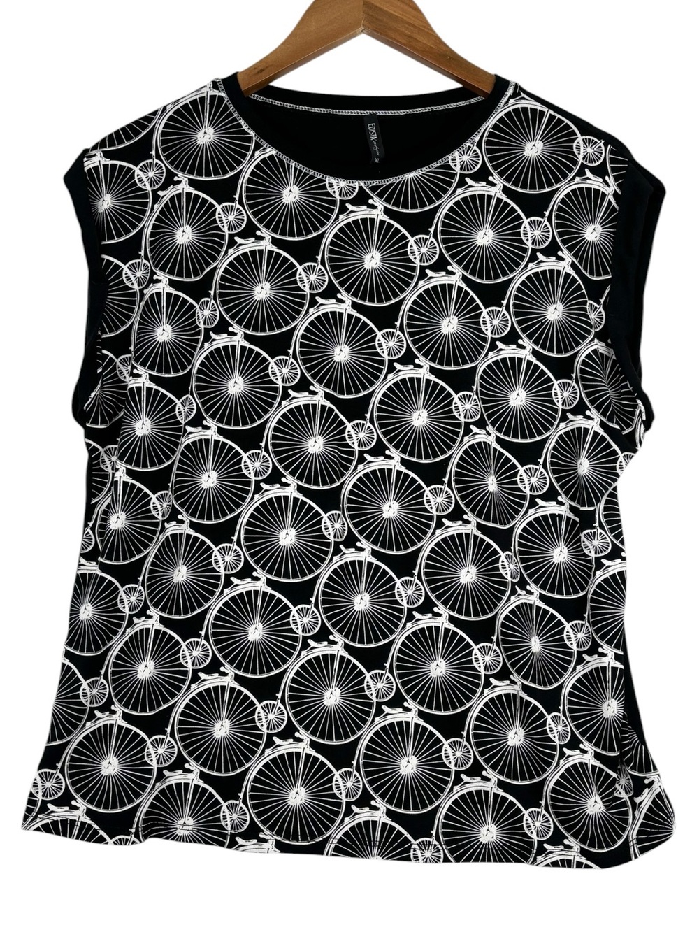 Edista Los Angeles Black & White Penny Farthing Bicycle Print Sleeveless Too XL